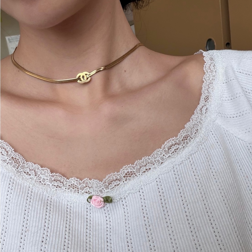 Chanel Gold CC Logo Snake Chain Choker Necklace